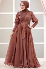 Neva Style - Modern Dark Sunuff Colored Modest Bridesmaid Dress 41551KTB - Thumbnail