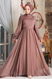 Neva Style - Elegant Dark Sunuff Colored Islamic Clothing Evening Gown 5215KTB - Thumbnail