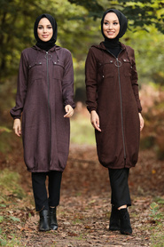 Dark Terra Cotta Hijab Coat 503KKRMT - Thumbnail