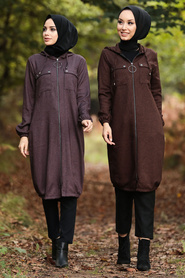 Dark Terra Cotta Hijab Coat 503KKRMT - Thumbnail