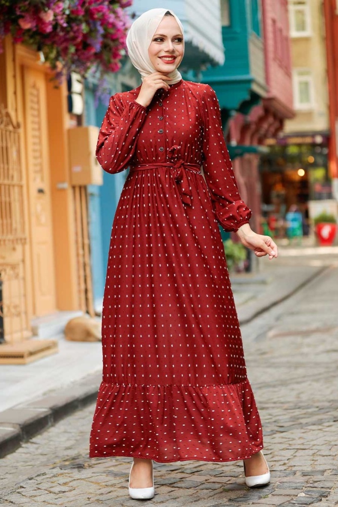 Dark Terra Cotta Hijab Dress 3734KKRMT - 1