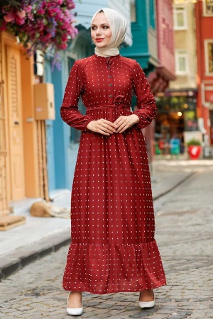 Dark Terra Cotta Hijab Dress 3734KKRMT - 2