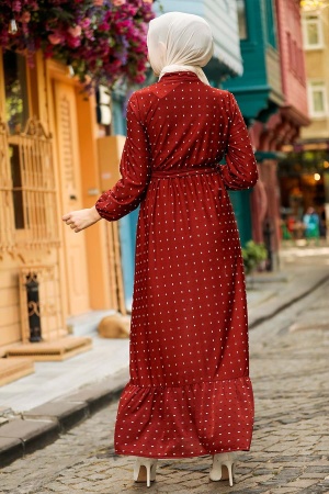 Dark Terra Cotta Hijab Dress 3734KKRMT - 5