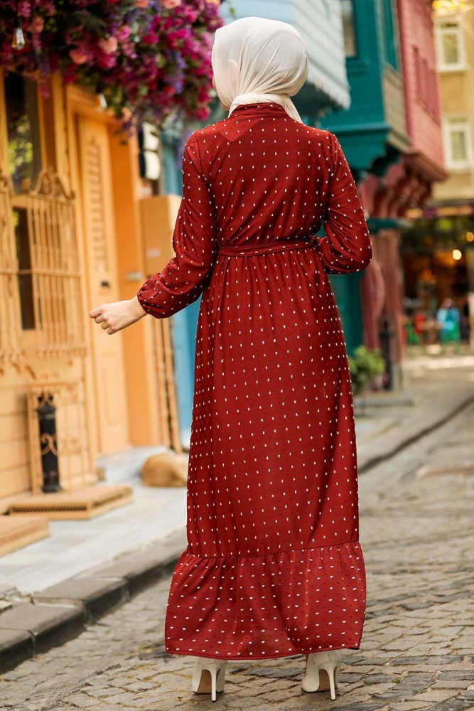 Dark Terra Cotta Hijab Dress 3734KKRMT - 5