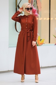 Dark Terra Cotta Hijab Dress 462KKRMT - Thumbnail