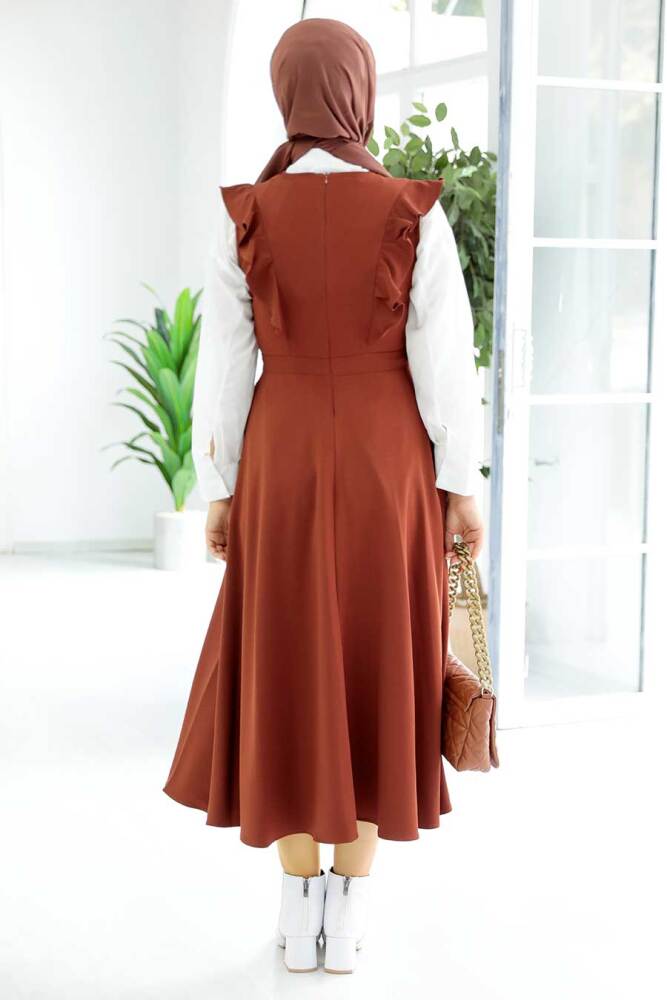 Dark Terra Cotta Hijab Gilet Dress 582KKRMT - 3