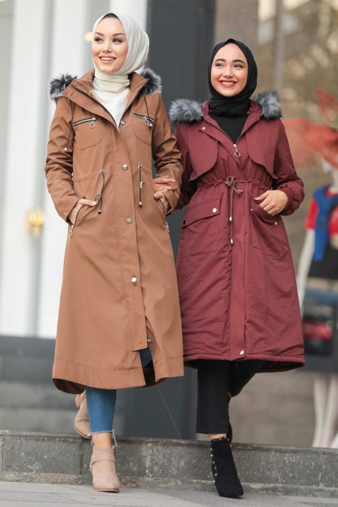 Dark Terra Cotta Hijab Parka Coat 90690KKRMT - 4