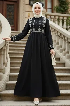 Desen Detailed Black Modest Dress 10317S 