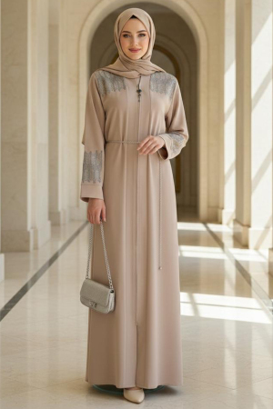 Desen Detaylı Bisküvi Tesettür Abaya 45306BS - N.S NEVA STYLE