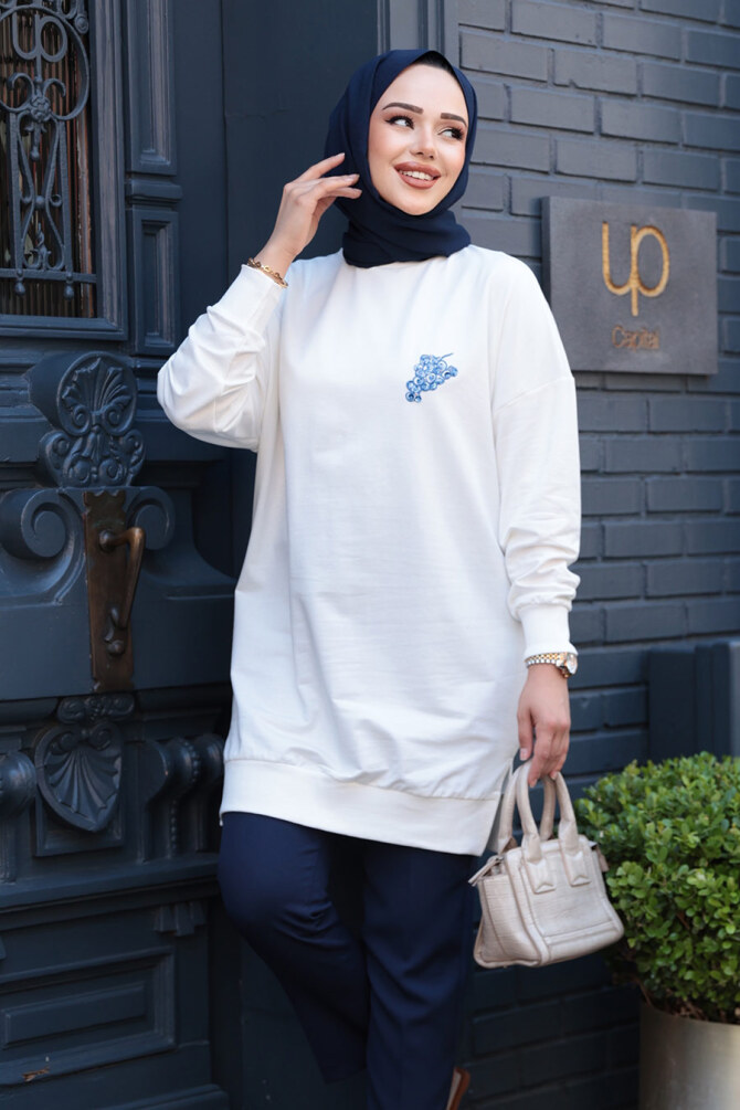 Desen Detaylı Ekru Tesettür Tunik 10653E - 2