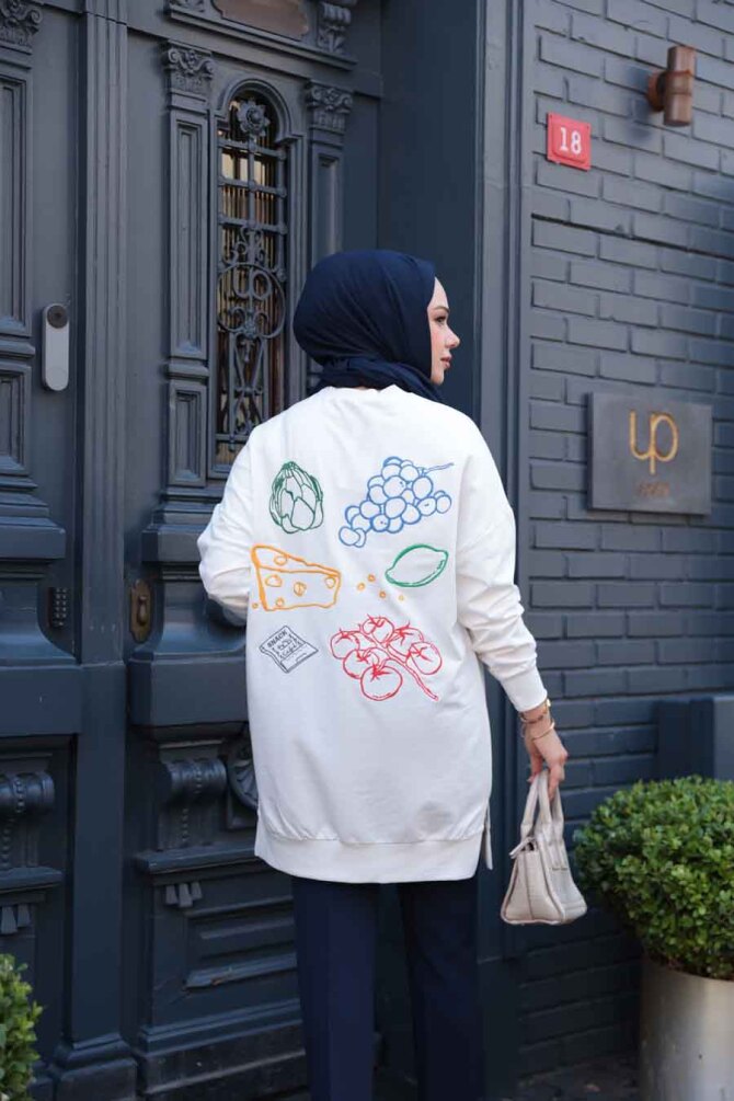 Desen Detaylı Ekru Tesettür Tunik 10653E - 3