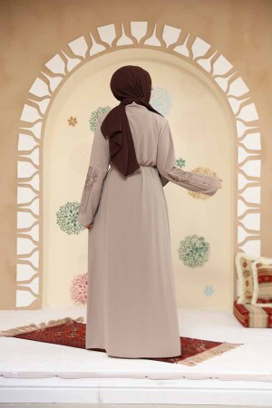 Desenli Bej Tesettür Abaya 45302BEJ - 4