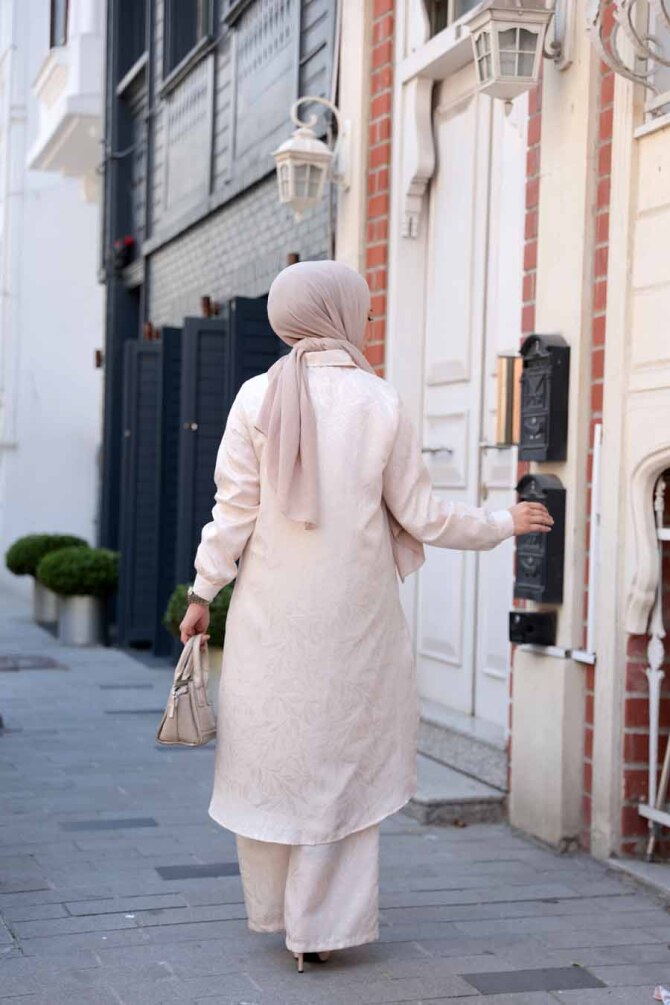 Desenli Bej Tesettür İkili Takım 12981BEJ - 4