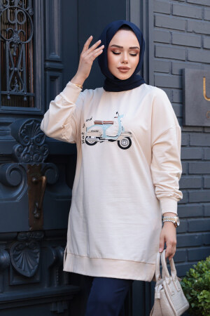 Desenli Bej Tesettür Tunik 10636BEJ - 2