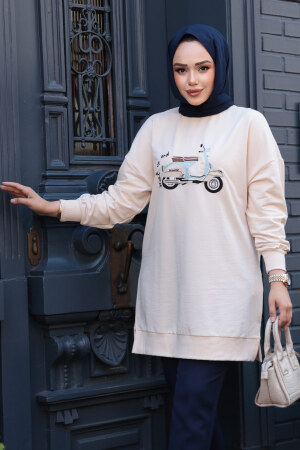 Desenli Bej Tesettür Tunik 10636BEJ 