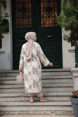 Desenli Bisküvi Tesettür Kimono 32121BS - 5