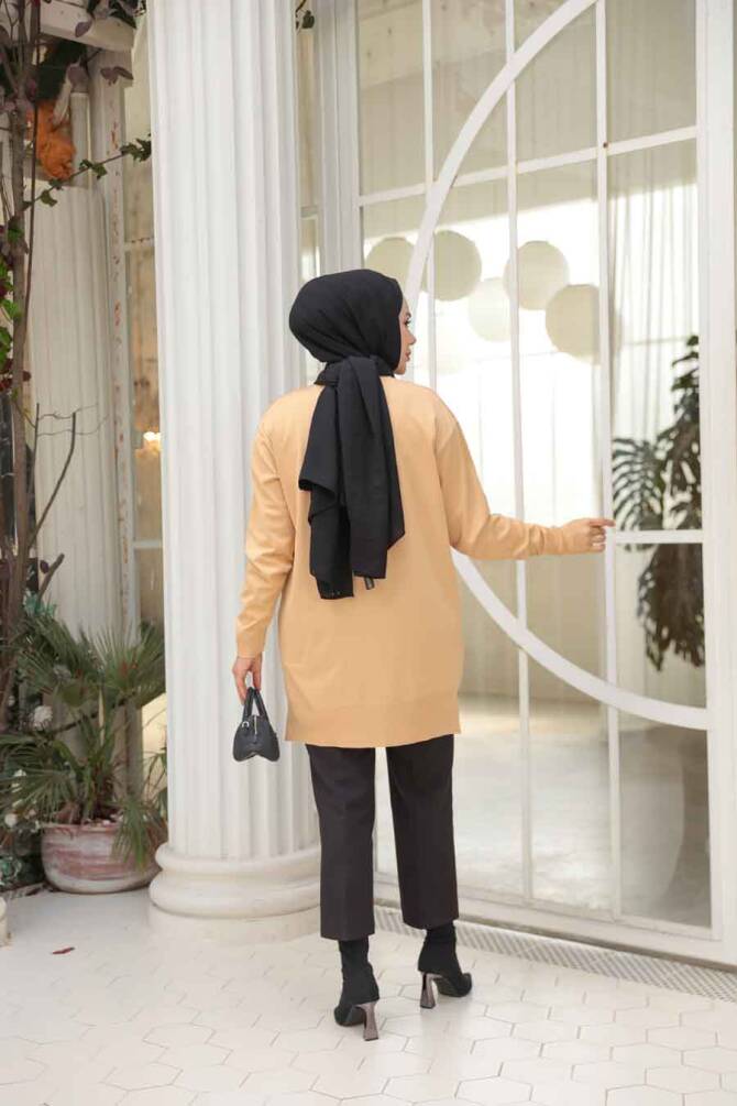 Desenli Bisküvi Tesettür Triko Kazak Tunik 17211BS - 3