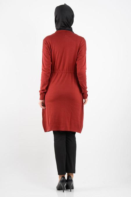 Desenli Bordo Triko Tesettür Tunik 3629BR - 3