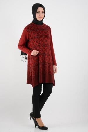 Desenli Bordo Triko Tesettür Tunik 3616BR - 1