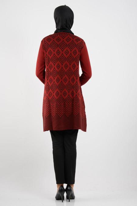 Desenli Bordo Triko Tesettür Tunik 3616BR - 3