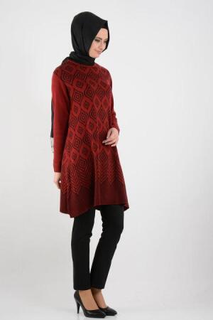 Desenli Bordo Triko Tesettür Tunik 3616BR - 2
