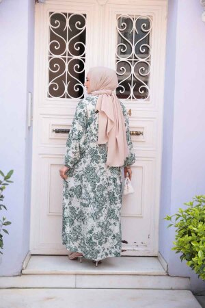 Desenli Çağla Yeşili Tesettür Elbise 52941CY - 4