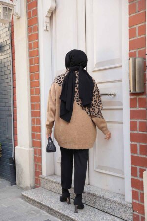 Desenli Camel Tesettür Triko Kazak Tunik 8818C - 3