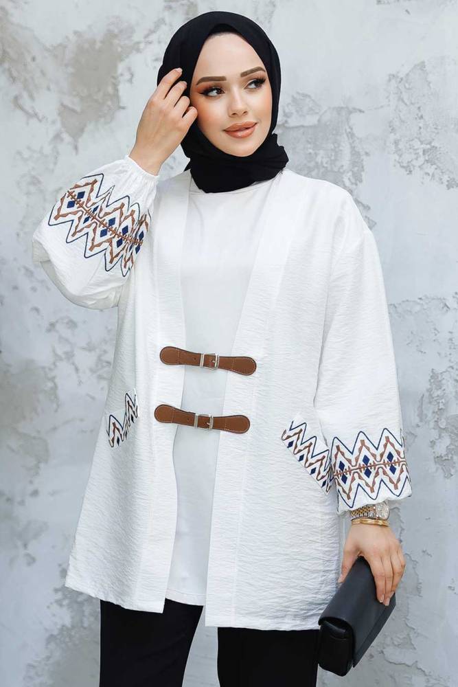 Desenli Ekru Tesettür Kap 4363E - NEVA STYLE