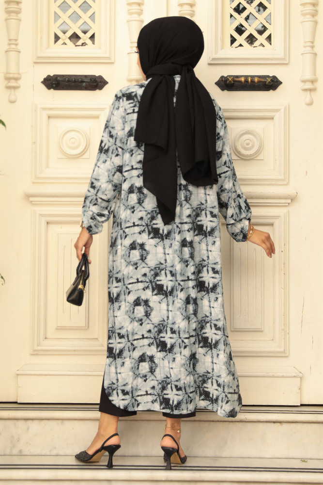 Desenli Siyah Tesettür Tunik 10539S - 3