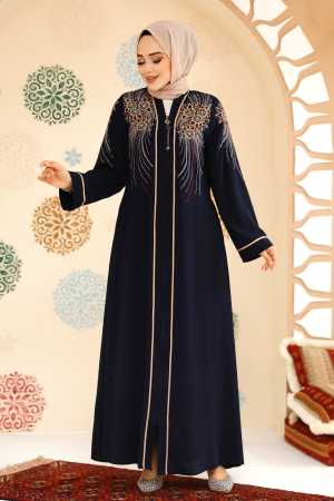 Desenli Fermuarlı Tesettür Abaya 41565DSN3 - 1