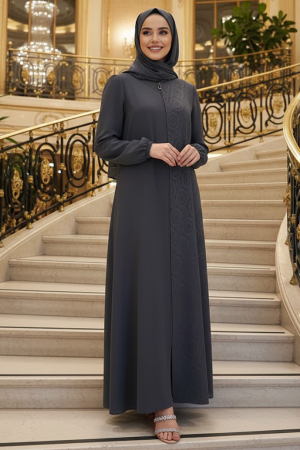 Desenli Füme Tesettür Abaya 85103FU - 1