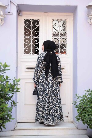 Desenli Füme Tesettür Elbise 24081FU - 3
