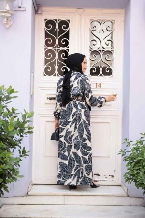 Desenli Füme Tesettür Elbise 24082FU - 3