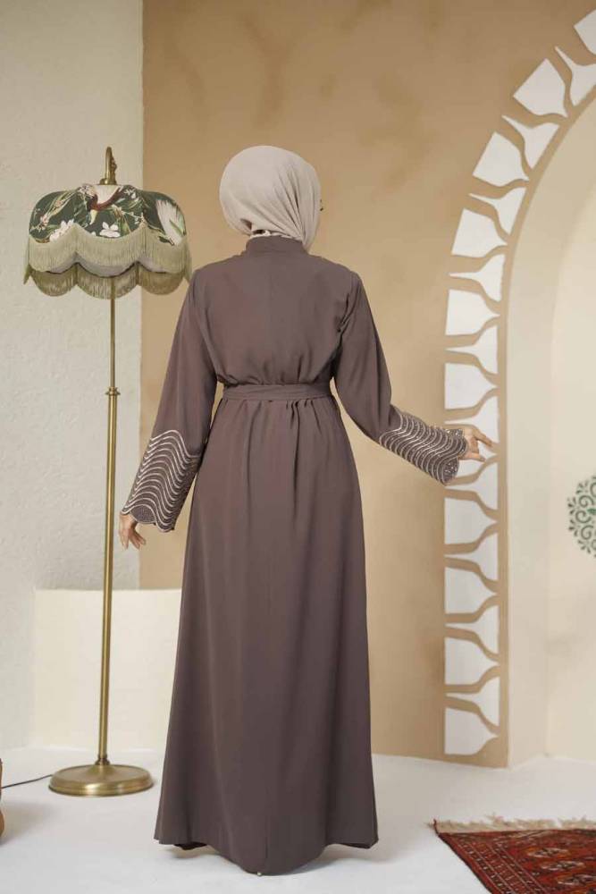 Desenli Füme Tesettür Ferace 29105KH - 4