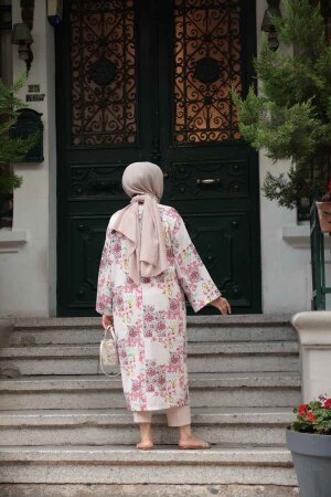 Desenli Fuşya Tesettür Kimono 32121F - 4
