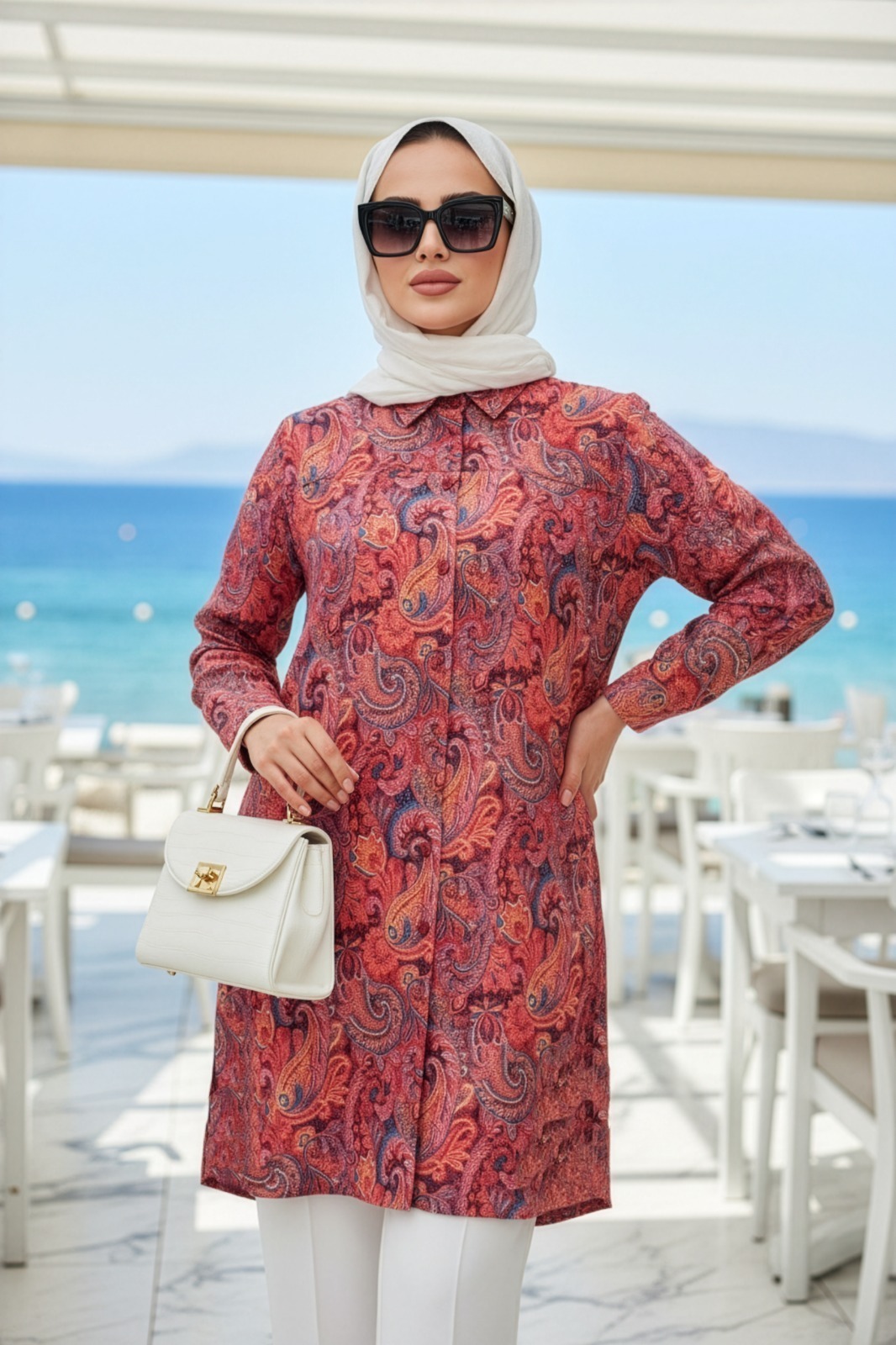 Desenli Fuşya Tesettür Tunik 26609F