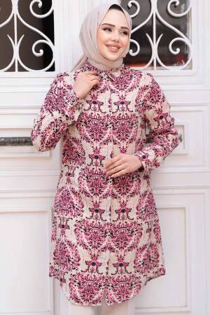 Desenli Fuşya Tesettür Viskon Tunik 11737F 