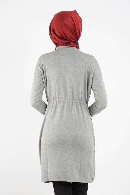 Desenli Gri Triko Tesettür Tunik 3629GR - 3