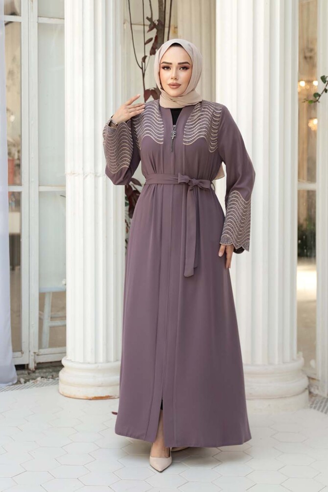 Desenli Gül Kurusu Tesettür Ferace 29105GK - 2