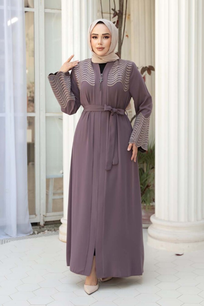 Desenli Gül Kurusu Tesettür Ferace 29105GK - 3