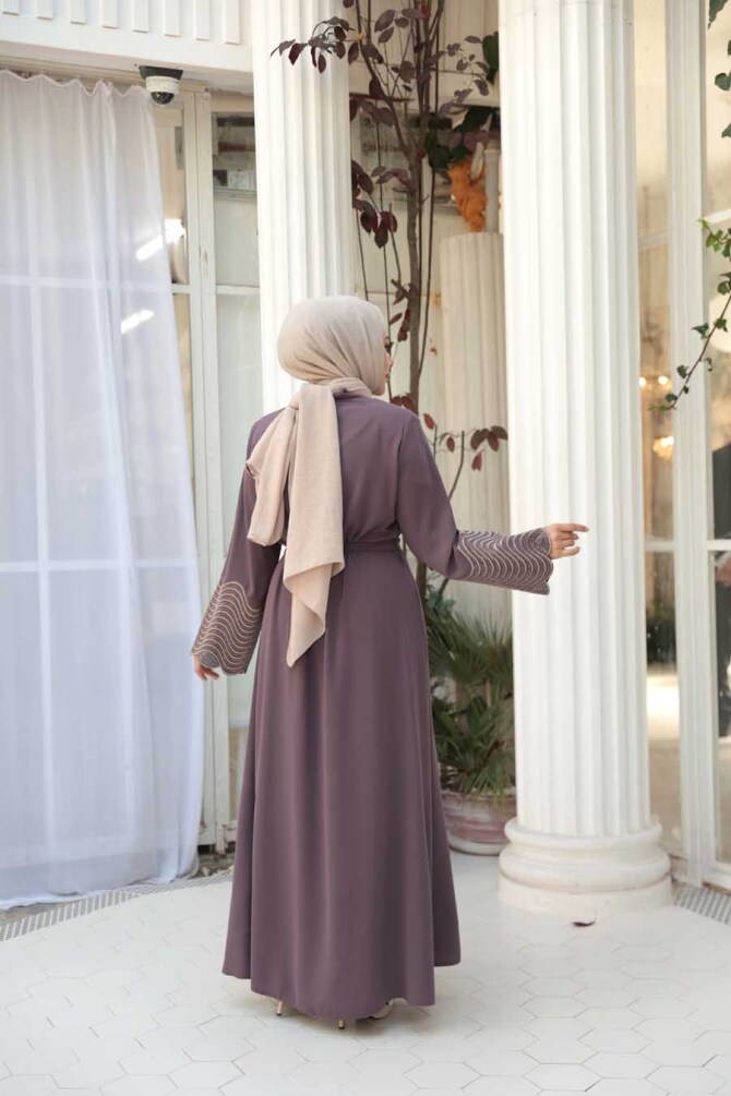 Desenli Gül Kurusu Tesettür Ferace 29105GK - 4