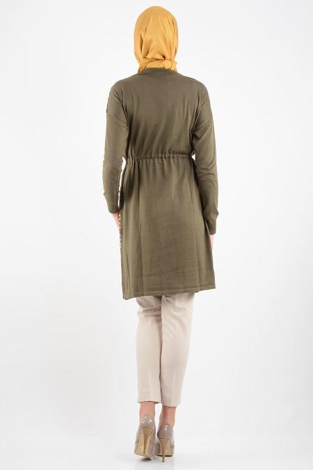Desenli Haki Triko Tesettür Tunik 3629HK - 3