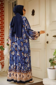 Desenli İndigo Mavisi Tesettür Elbise 10250IM - Thumbnail
