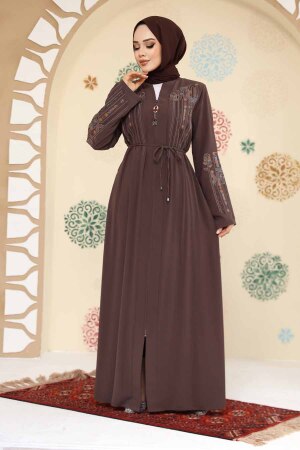 Desenli Koyu Vizon Tesettür Abaya 45302KV - 1