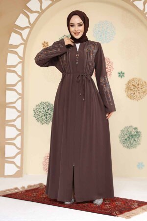 Desenli Koyu Vizon Tesettür Abaya 45302KV - 3