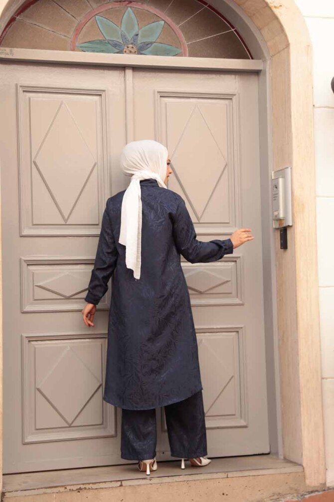 Desenli Lacivert Tesettür İkili Takım 12981L - 3