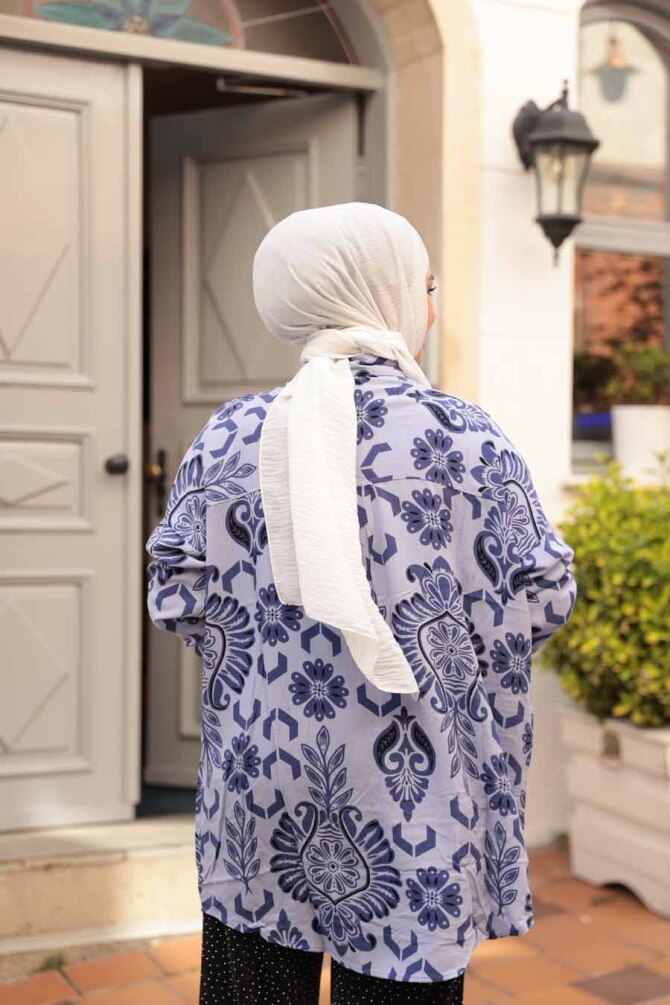 Desenli Lila Tesettür Tunik 20420LILA - 3