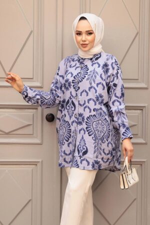 Desenli Lila Tesettür Tunik 20420LILA - 1