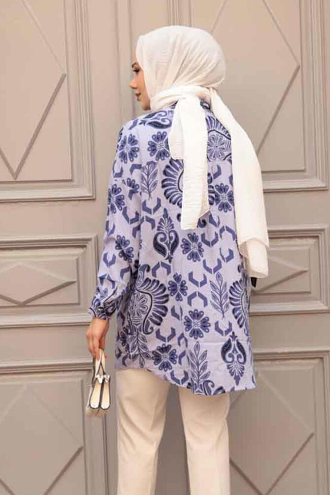 Desenli Lila Tesettür Tunik 20420LILA - 3