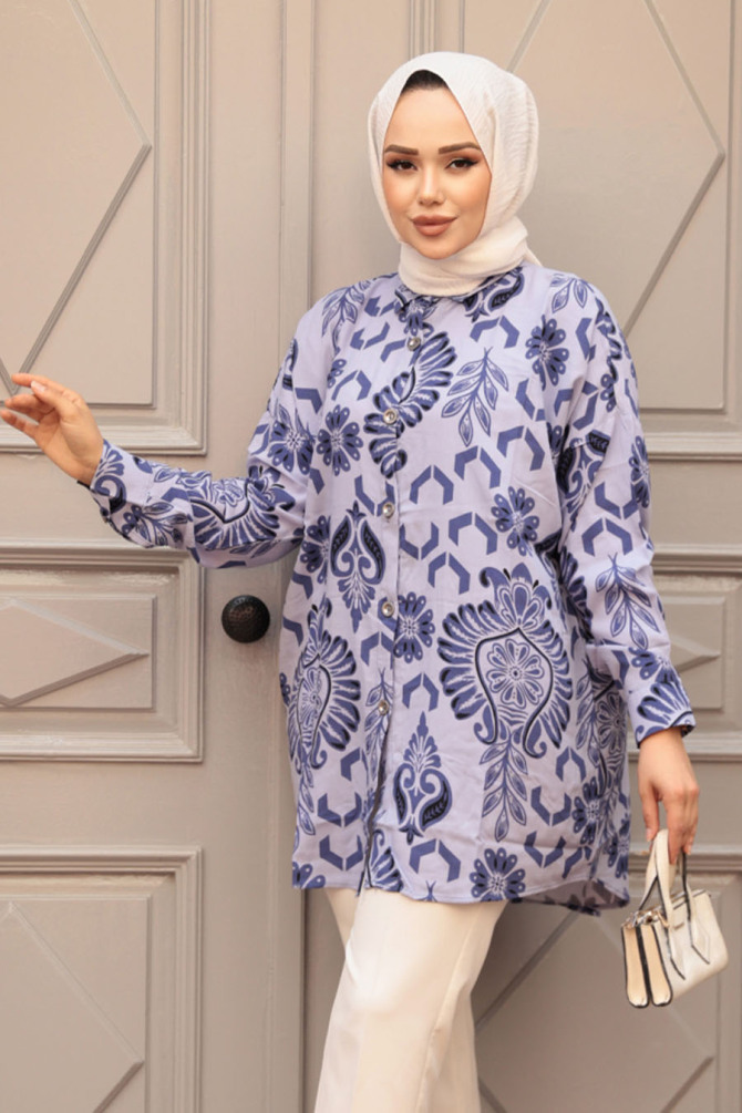 Desenli Lila Tesettür Tunik 20420LILA - 1